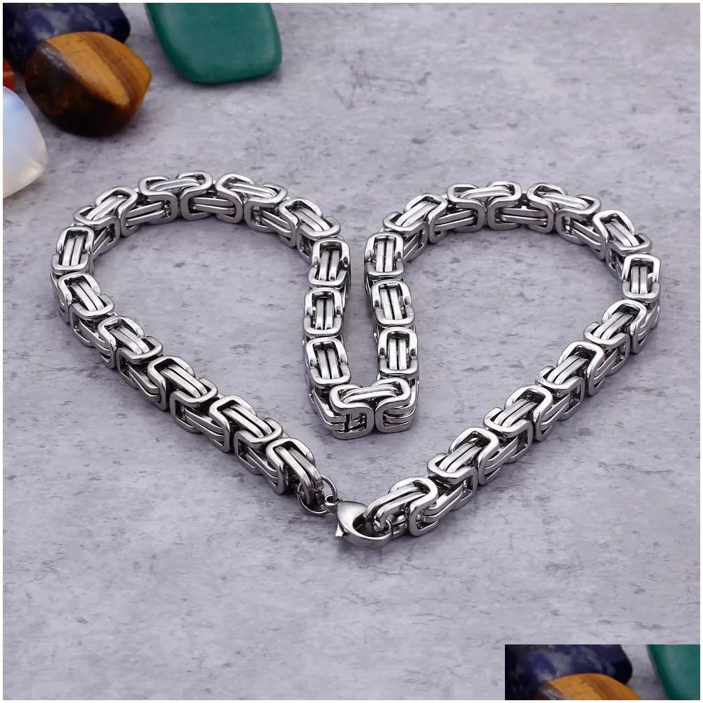 5mm/6mm/8mm wide silver stainless steel king byzantine chain necklace bracelet mens jewelry handmade