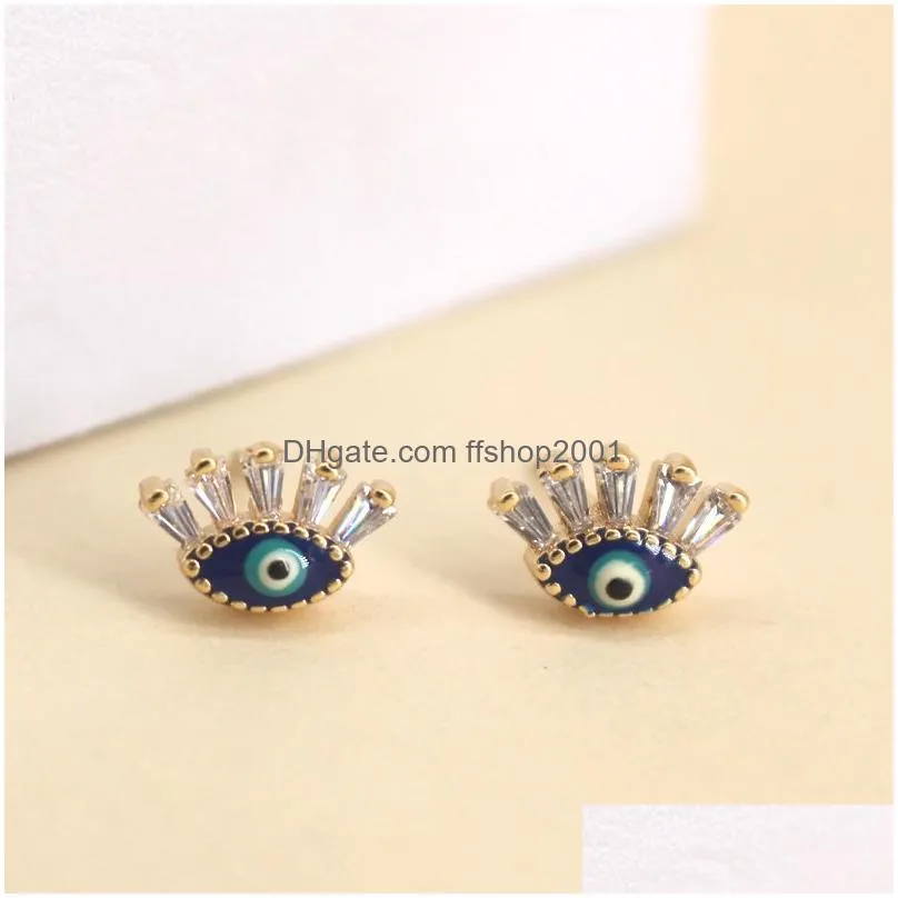 fashion jewelry turkish retro evil eye stud earrings for women zircon eyelash blue eyes earrings