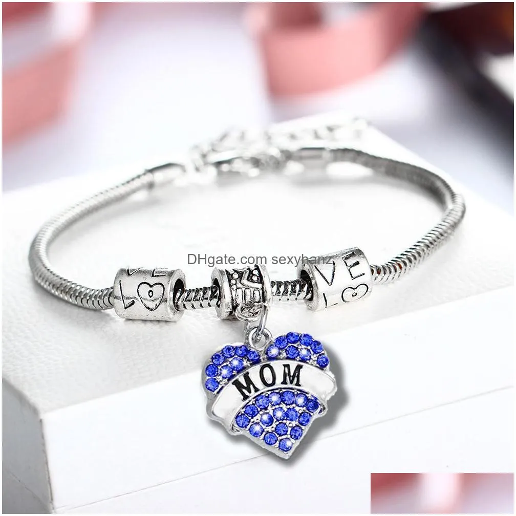 diamond love heart charms bracelet mom aunt daughter grandma believe friends crystal bracelets 45 styles