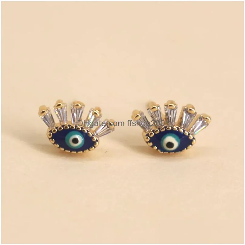 fashion jewelry turkish retro evil eye stud earrings for women zircon eyelash blue eyes earrings