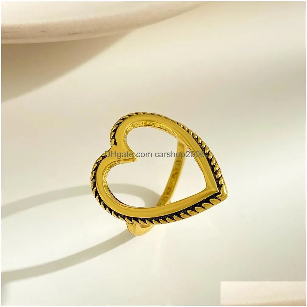 fashion jewelry hollowed love ring women retro simple geometric heart index finger rings hand ornaments