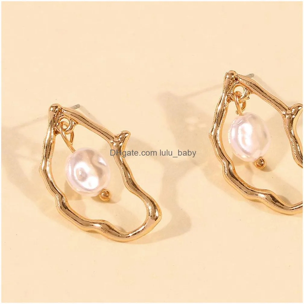 fashion jewelry flat pearl earrings irregular hollow out faux pearl elegant earrings