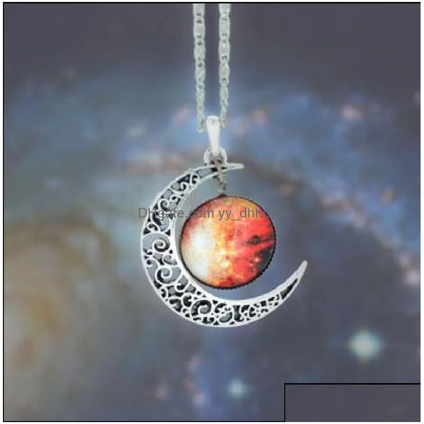 starry moon time gemstone pendant chain necklaces through the universe outside the space necklaces jewerly dhs christmas gift