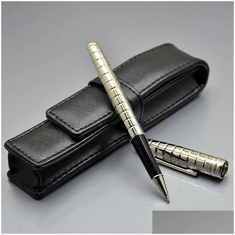 promotion high quality msk163 matte black ballpoint pen roller ball pens school office supplies with serial number and leather case