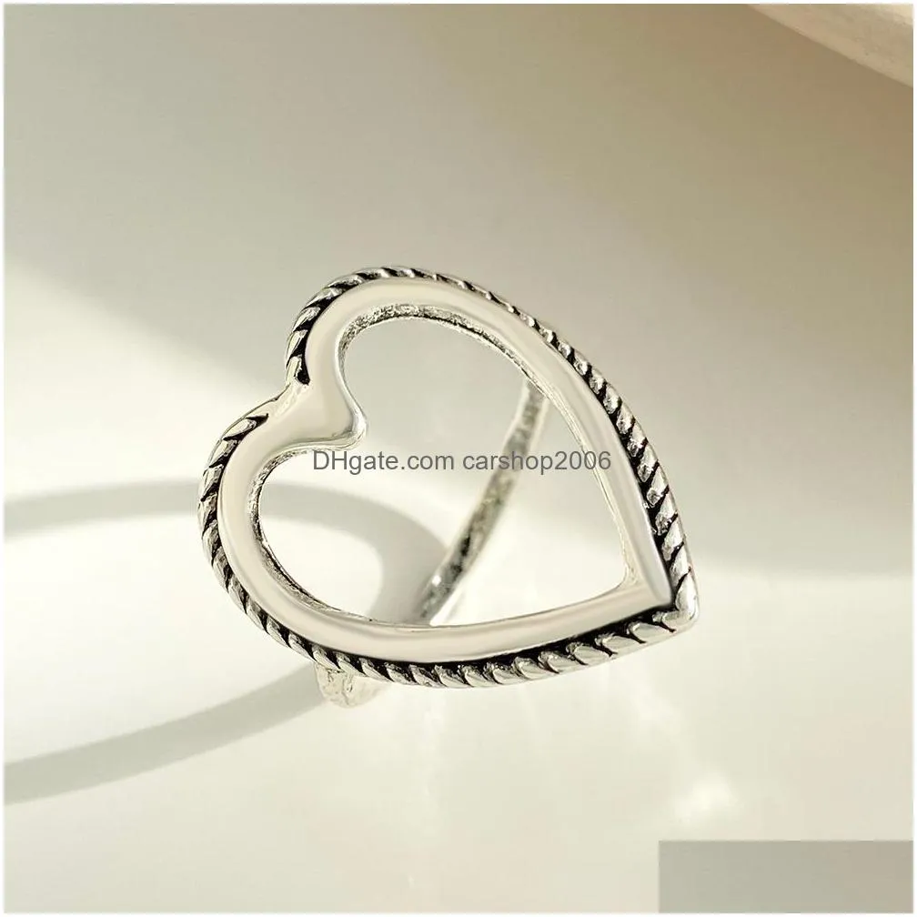 fashion jewelry hollowed love ring women retro simple geometric heart index finger rings hand ornaments