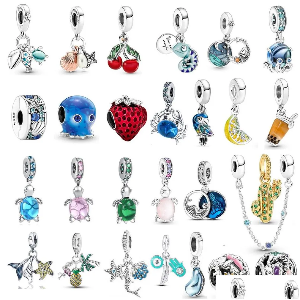 925 sterling silver dangle charm new original silver color ocean series turtle octopus crab bead fit pandora charms bracelet diy jewelry