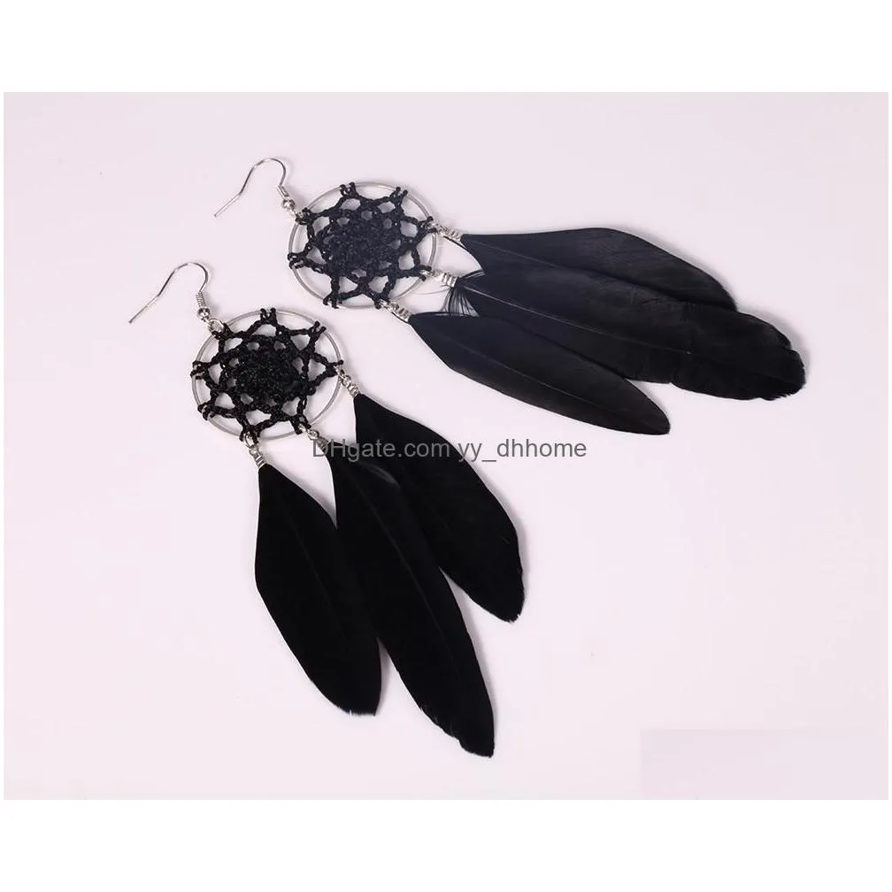 trendy design jewelry black beautiful pheasant feathers retro earrings for girls