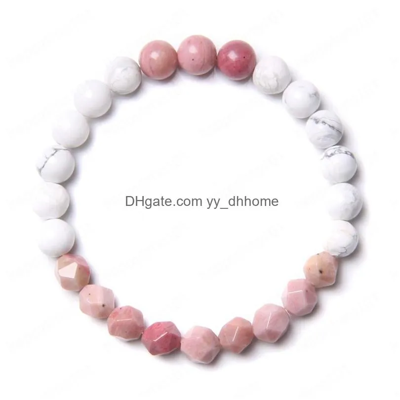 women original natural pink rhodochrosite white howlite purple amethysts aquamarin quartz crystal gem stone bead bracelet