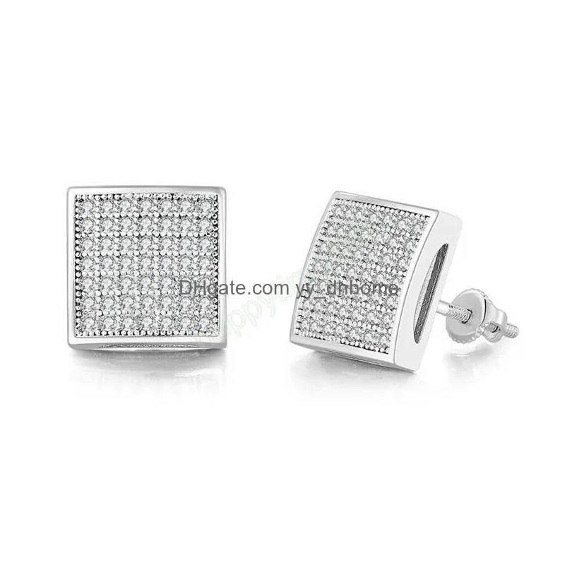  fashion hip hop earrings for men gold silver iced out cz square stud earring with screw back jewelry