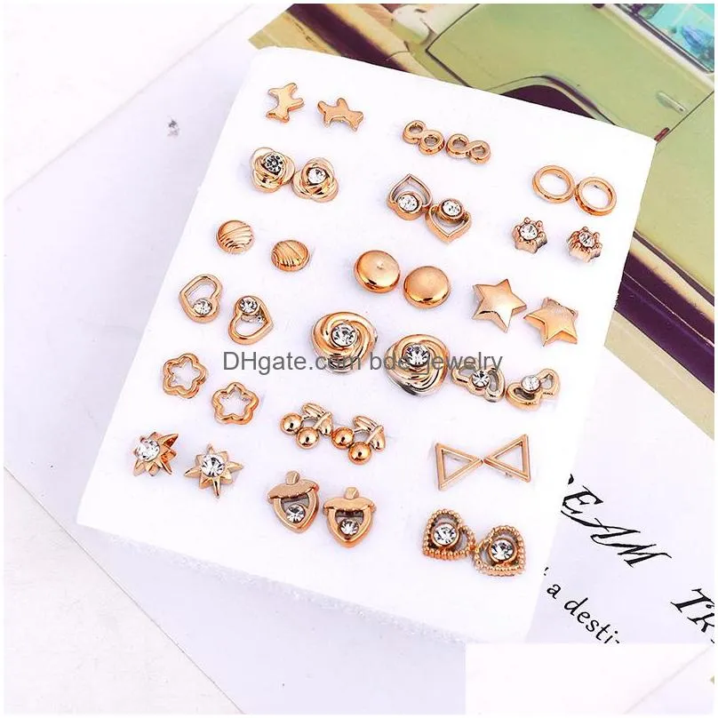 europe fashion jewelry cute mini plastic stud earrings set geometry star stud earrings 18 pairs/set
