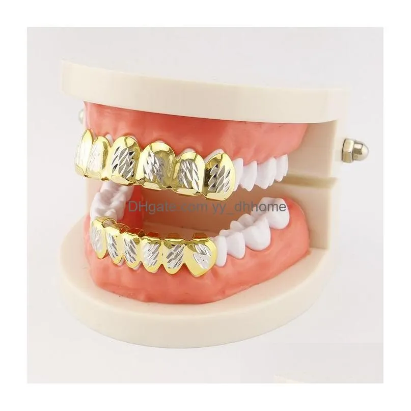 hip hop grillz carving pattern dental golden grills real gold plated fashion rapper body jewelry