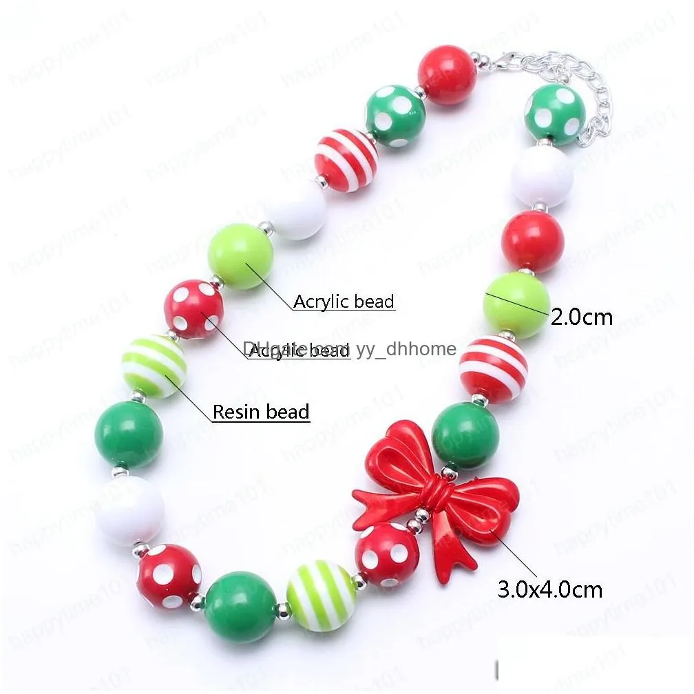  christmas baby kid chunky necklace pretty red bow girl kids bubblegum chunky bead necklace children jewelry