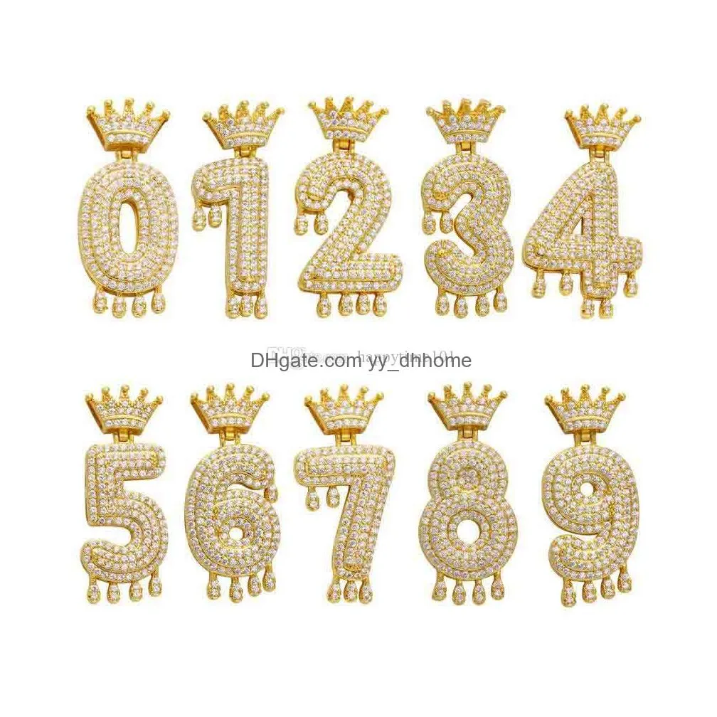 hiphop 09 number crown letter pendant necklace gold silver color pendant with crystal rhinestone jewelry