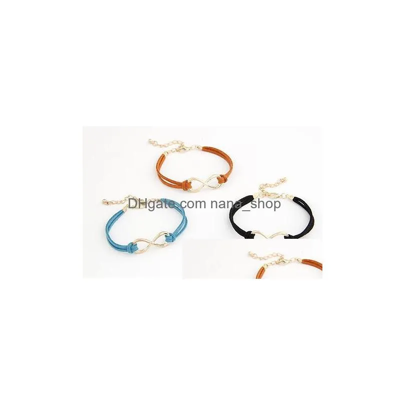 fashion jewelry leather cord infinity lucky eeight rope bracelet velvet bowknot bracelets