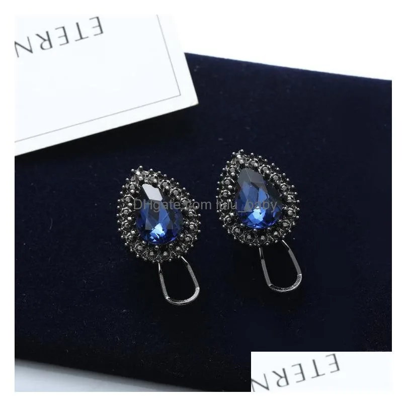 fashion jewelry s925 silver needle earrings blue diamond rhinstone water droplets stud earrings