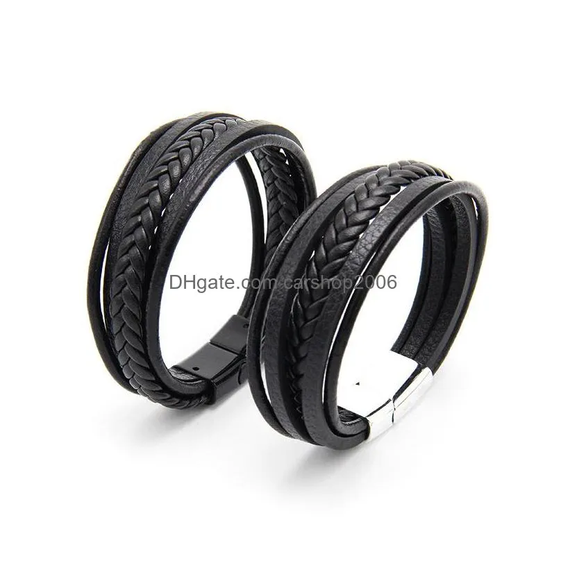 europe fashion jewelry retro mens leather bracelets rope woven magnetic buckle pu leather bracelet