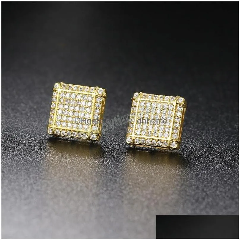 fashion women mens stusd earrings hip hop micro setting cz stone square stud earings bling punk wedding gift