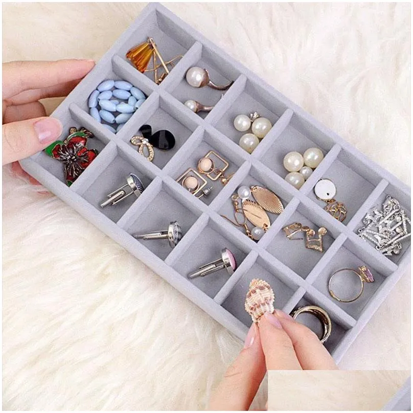 storage boxes bins velvet jewelry display tray case s stackable exquisite jewellery holder portable ring earrings necklace organizer