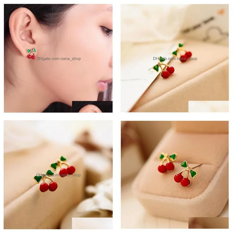 fashion jewelry cute cherry earrings sweet cherry stud earrings