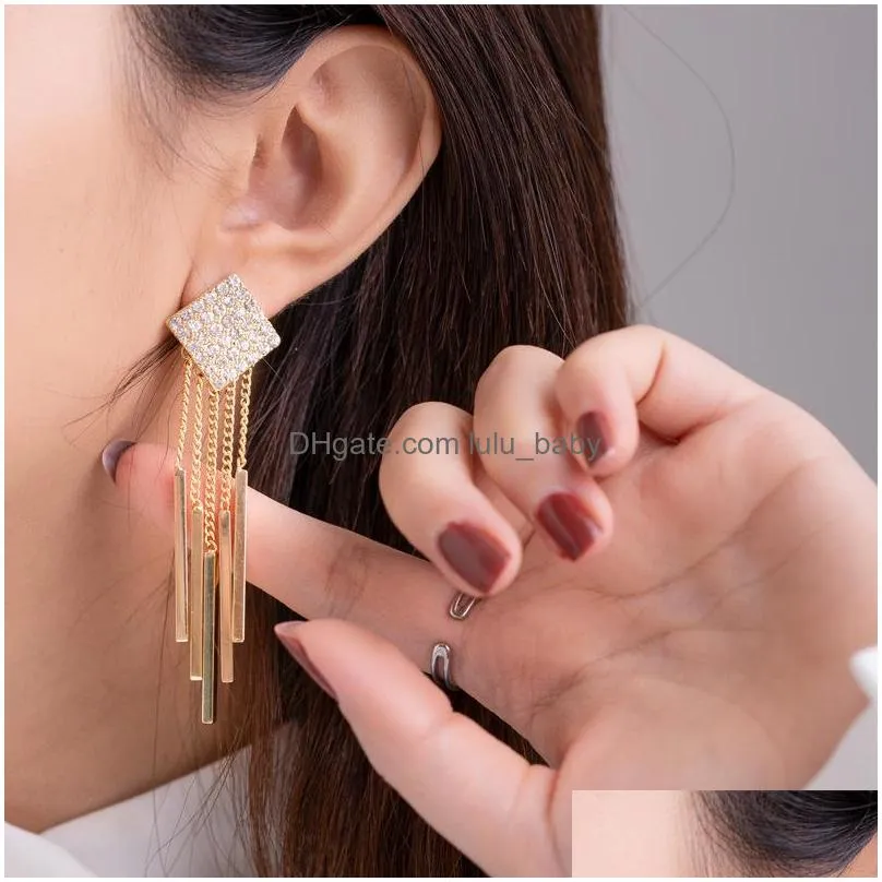 fashion jewelry s925 silver post earrings geometric square tassels dangle stud earrings