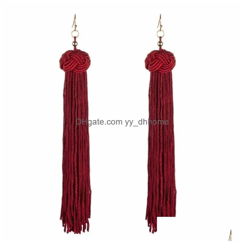 womens woven ball tassel earrings bohemian handmade earrings silk long paragraph hanging earrings jewelry