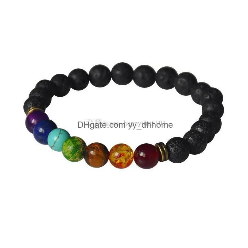 mixed styles natural stone round shape beads lava stone chakra healing beaded bracelets jewelry gift