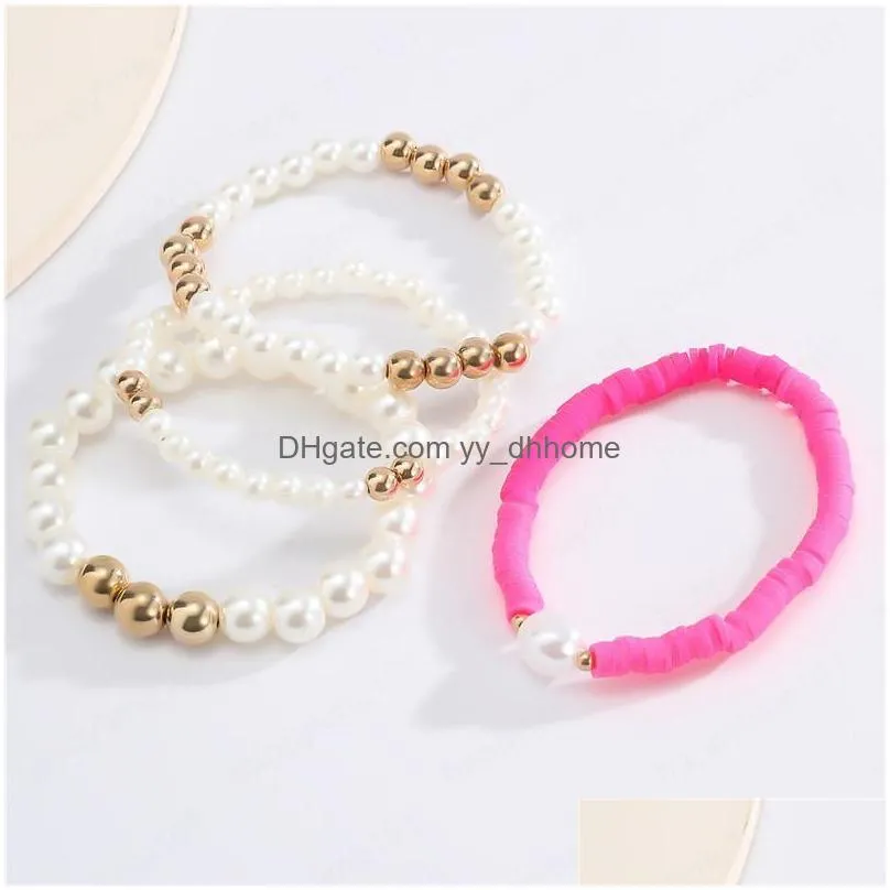 round ball imitation pearl beaded strands necklaces women business party mixed color bracelets european punk gold hand jewelry sets