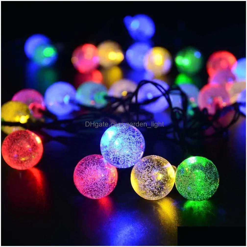 solar string lights 30 led crystal ball waterdrop waterproof 8 lighting mode lawn garden for holiday christmas