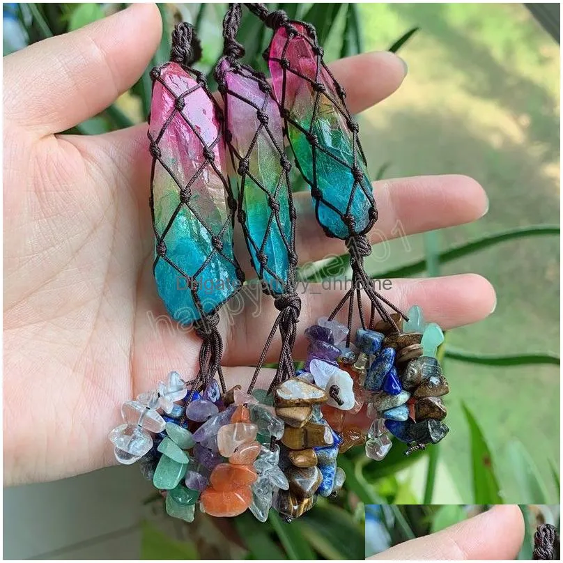 reiki chakra stone tassel car key clasps raw pendulm rainbow natural crystal quartz keychains handbag purse holder key chains