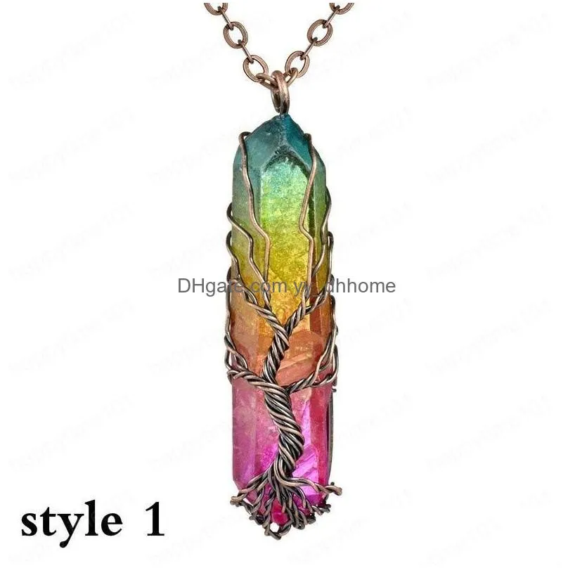 europe and america fashion white crystal color plating hexagonal post tree of life pendants necklaces