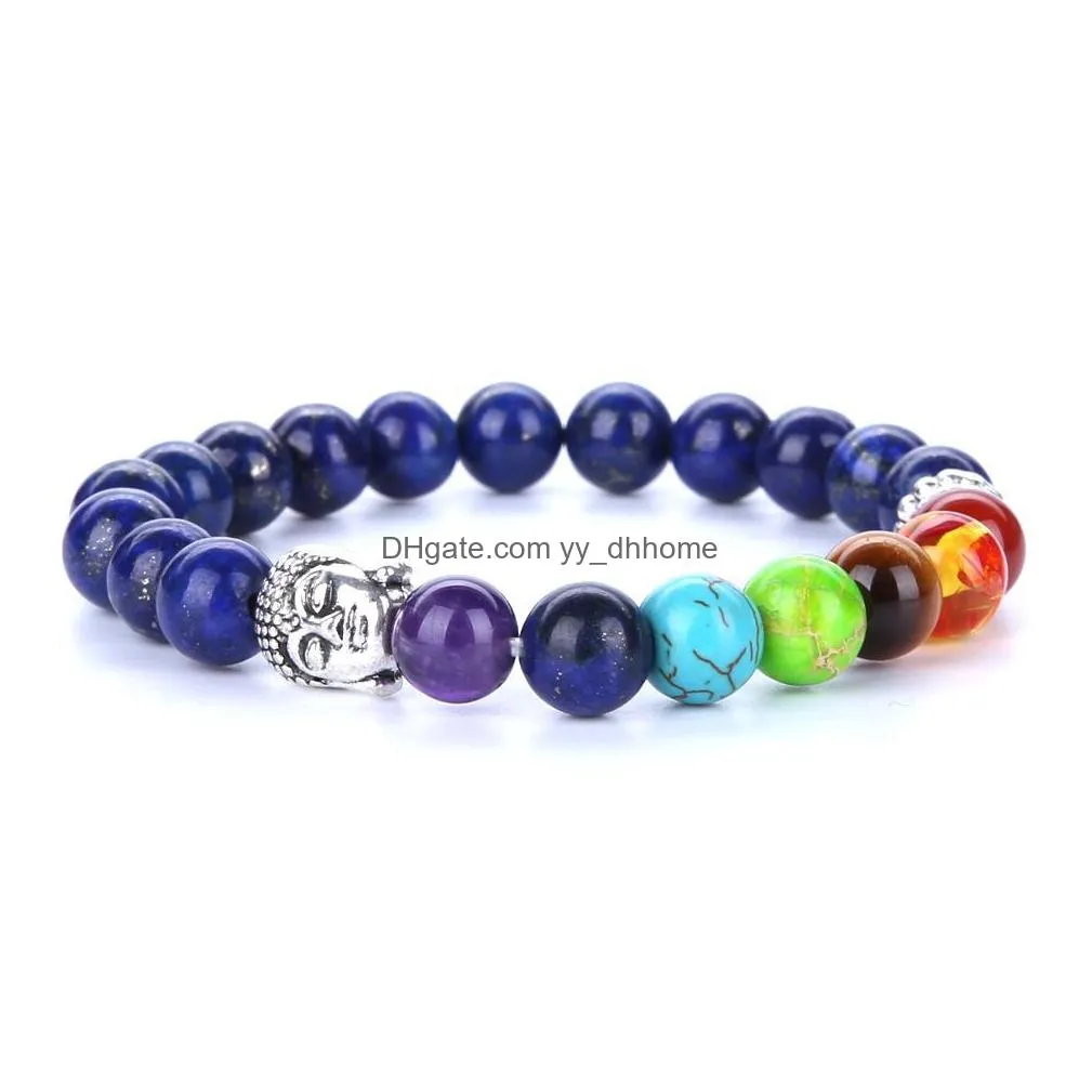 7 chakra silver plated buddha beaded bracelets fashion stone charm jewelry 8mm yoga energy bracelet bangles gold sliver unisex lava