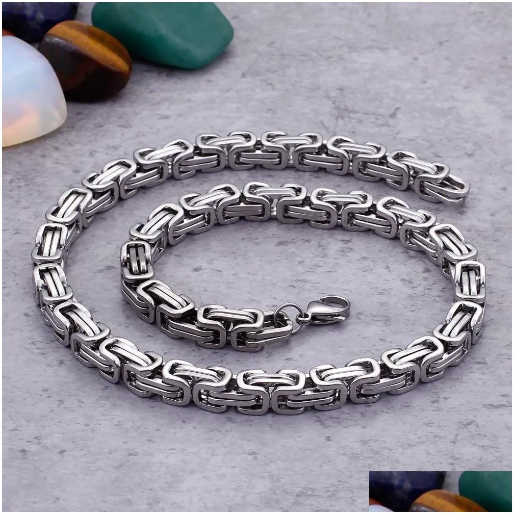 5mm/6mm/8mm wide silver stainless steel king byzantine chain necklace bracelet mens jewelry handmade