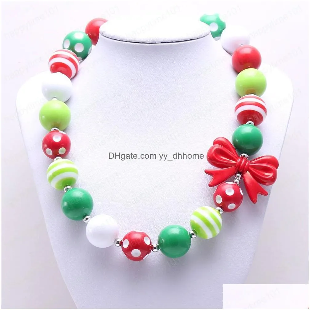  christmas baby kid chunky necklace pretty red bow girl kids bubblegum chunky bead necklace children jewelry