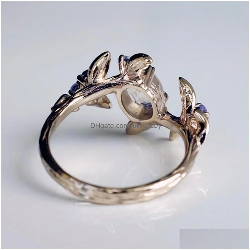 fashion jewelry creative flowerleaf ring exquisite zircon ring for ladies womens ring
