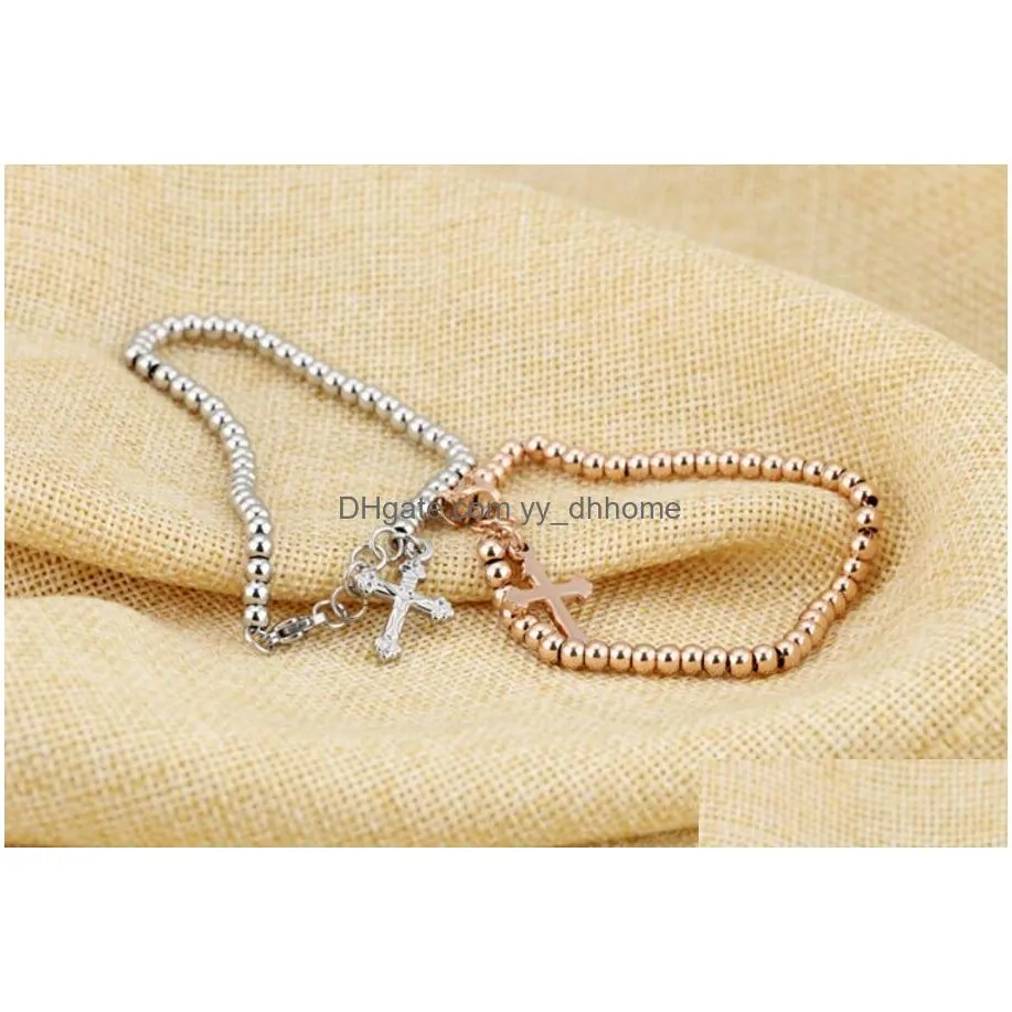 womans cross pendant bracelets beaded stainless steel cross bracelets bangles fashion girls gift jewelry