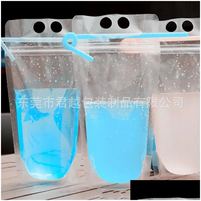 100pcs clear drink pouches bags water bottles frosted zipper standup plastic drinking bag with straw holder reclosable heatproof 17oz 630