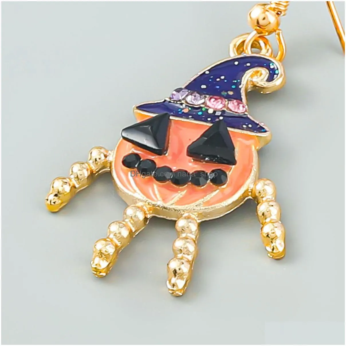 halloween enamel pumpkin human dangle earrings for women colorful rhinestone pumpkins earrings