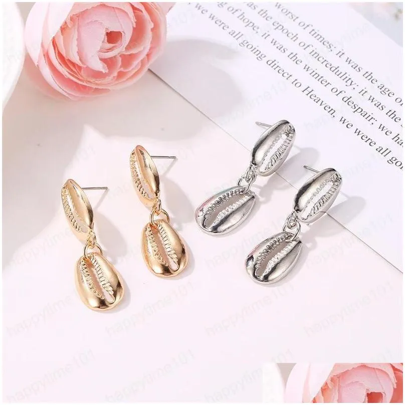 fashion hipster dumb gold double layer shell metal earrings tassel earrings earrings summer beach accessories for women