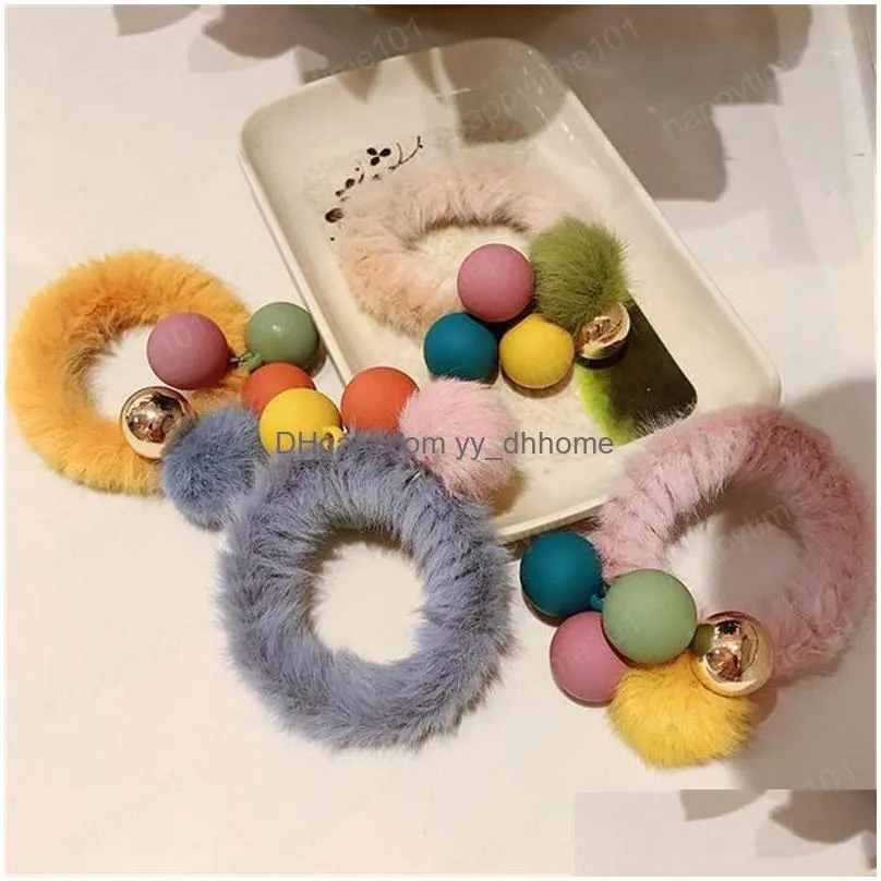  winter autumn women grils plush ball hariy round elastic hair bands scrunchies korean exquisite headwear hair accessories