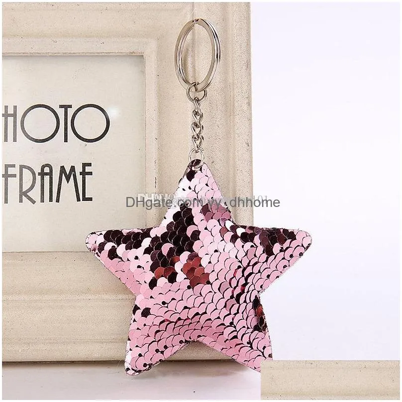 mermaid scale star keychain design sequin key ring holders bag hangs fashion jewelry gift drop shiping