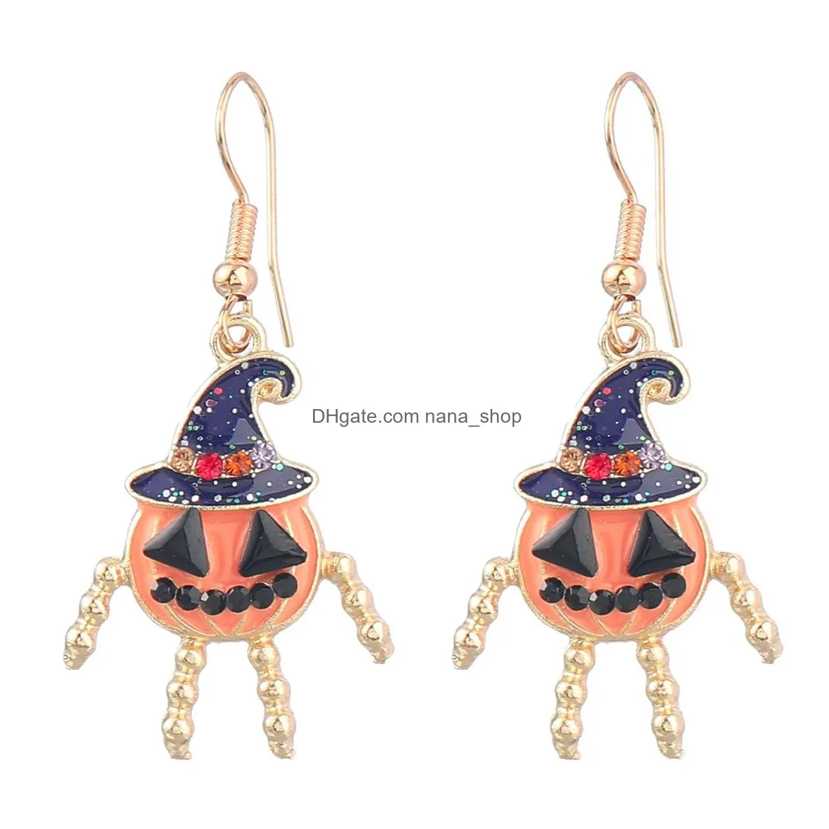 halloween enamel pumpkin human dangle earrings for women colorful rhinestone pumpkins earrings