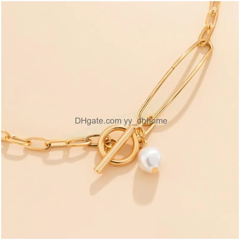 retro simple imitation pearl pendant necklace womens summer fashion stitching gold metal clavicle necklaces girls jewelry