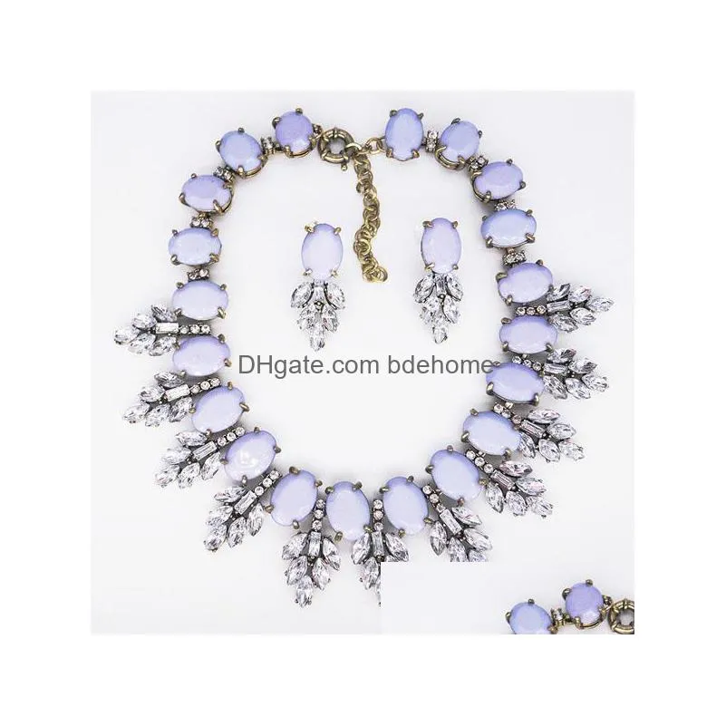 europe party wedding jewelry set womens crystal rhinstone beaded necklaces earrings set