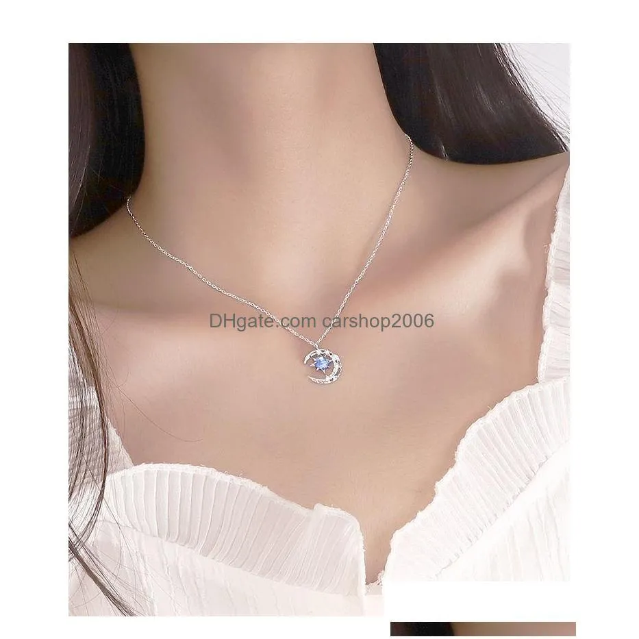 fashion jewelry hollow out star moon pendant necklace women moonstone clavicle chain choker necklaces