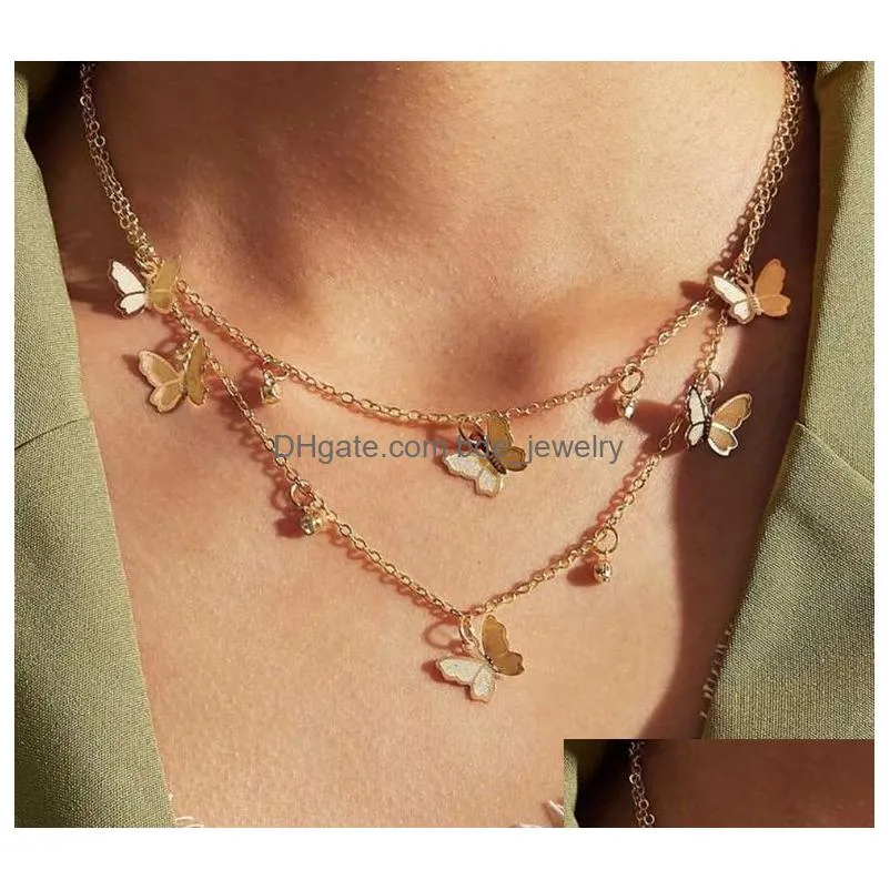 fashion jewelry multilayer necklace butterfly pendant necklace