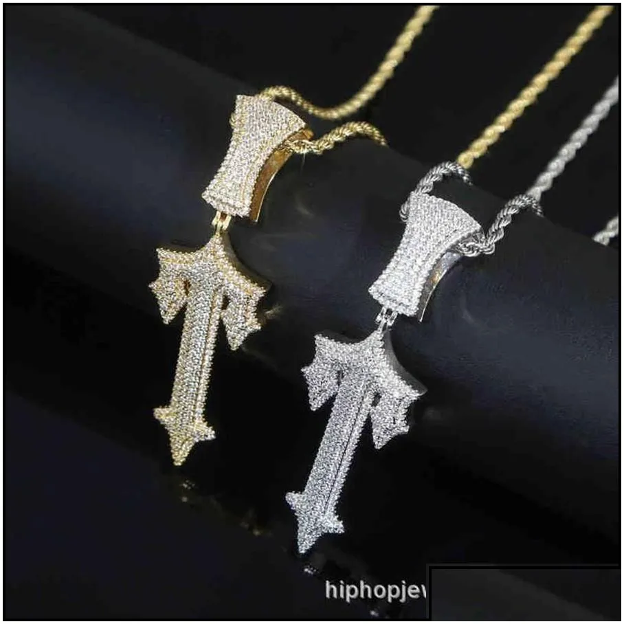 pendant necklaces trapstar london hip hop cross pendant inlaid zircon  rap style wearable tennis chain cuba drop delivery 2022 jew