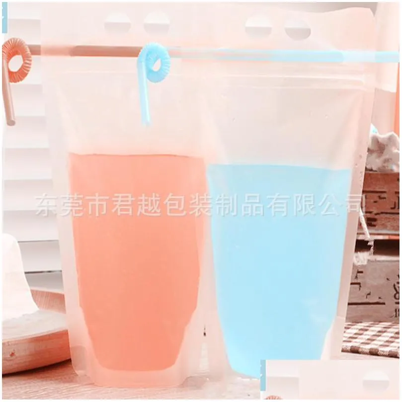 100pcs clear drink pouches bags water bottles frosted zipper standup plastic drinking bag with straw holder reclosable heatproof 17oz 630