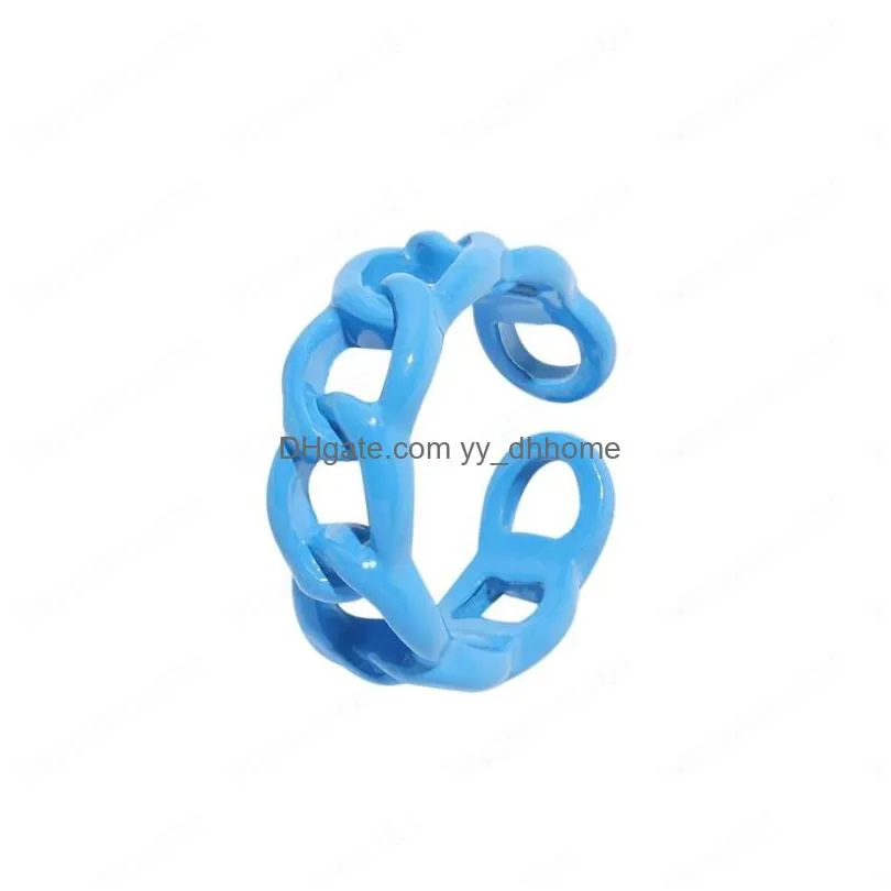 trendy handmade geometric hollow irregular chain ring colorful open metal rings for women girls jewelry