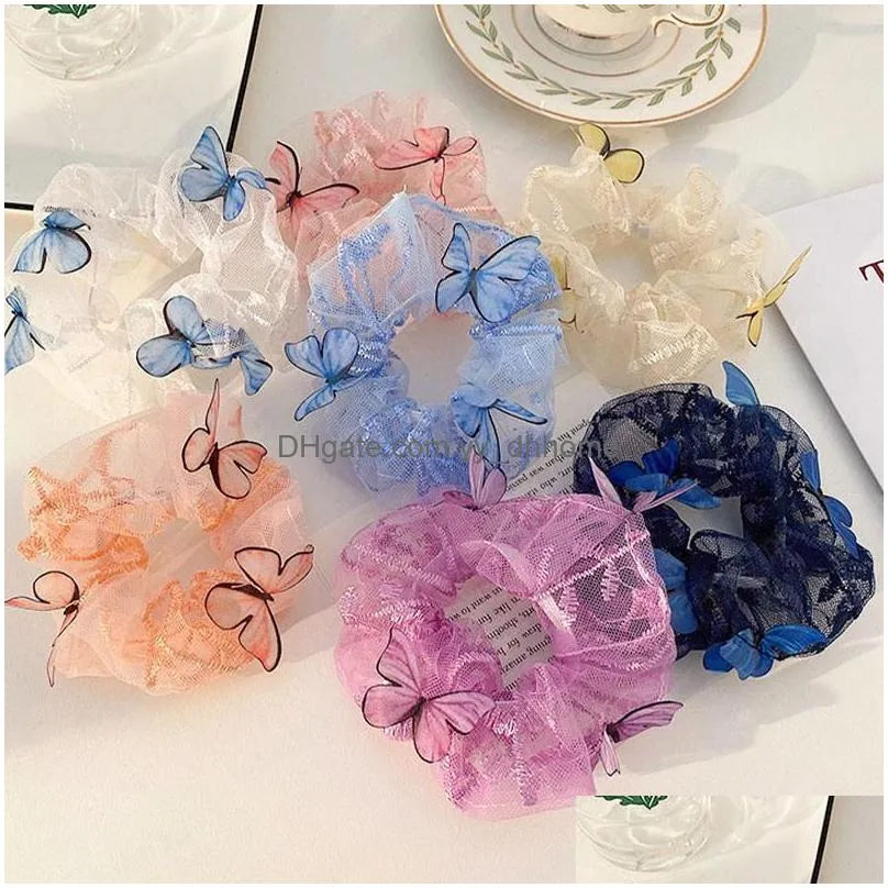 mesh chiffon scrunchie elastic hair rubber bands transparent butterfly tulle hair tie rope ponytail holder girl hair accessories
