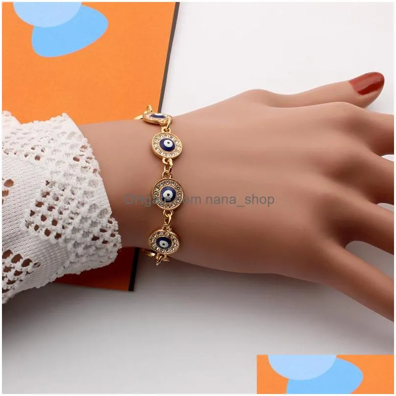 fashion jewelry evil eye bracelets glass beads rhinestone blue eye chain bracelets